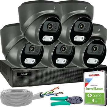 Bezpečnostní kamera Sada 5 Grafitových IP Kamer 8MP 4K POE Detekce Lidé a Vozidel HDD 4TB