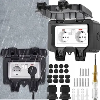 Elektrická zásuvka DVOJITÁ ZAHRADNÍ ZÁSUVKA VENKOVNÍ VODOTĚSNÁ ELEKTRICKÁ ZÁSUVKA IP66