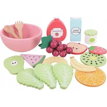 Dřevěná hračka Dřevěná Sada na Salát pro Děti Salátová Mísa Příslušenství Montessori
