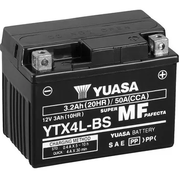 Motobaterie motobaterie 12V, YTX4L-BS, 3,2Ah, 50A, bezúdržbová MF AGM 114x71x86, YUASA originál (vč. balení elektrolytu)