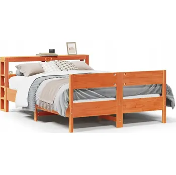 Postel Rám postele s čelem, masivní borovicové dřevo, voskovaná hnědá, 224,5 x 126 x 8