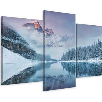 Obraz Obraz Tryptych STROMY Zima Jezero Hory 3D 90x60
