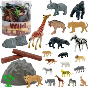 Figurka SADA VELKÝCH FIGUREK ZVÍŘAT SAFARI DIVOKÁ ZVÍŘATA PODLOŽKA KONTEJNER XXL FARMA WOOPIE