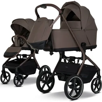 Kočárek MY JUNIOR kombinovaný kočárek Mavi se skládací korbou Mocca Brown