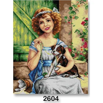 Textilie Vyšívací předloha, obrázek na vyšívání 70242/2604, dívka s pejskem, zelená, 40x50cm