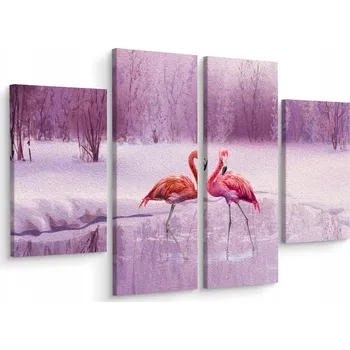 Obraz Obraz Čtyřdílný (Tetraptych) PLAMEŇÁCI Fialová Krajina 80x60