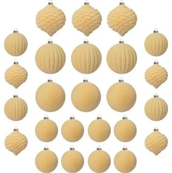 Vánoční dekorace 25 kusů plastových sametových vánočních ozdob, khaki sametově hnědá, 6 cm 8 cm, na vánoční