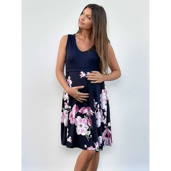 Těhotenské šaty Letní květinové těhotenské a kojící šaty 3v1 Flores - magnolie Velikost: XL