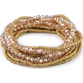 Náramek Pružné náramky z rokajlu a broušených korálků sada 10 ks Varianta: 1 zlatá, Balení: 1 sada