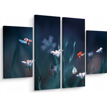 Obraz Obraz Čtyřdílný BIEDRONKI Berušky Květiny Makro 3D 80x60
