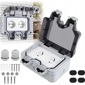 Elektrická zásuvka DVOJITÁ ZAHRADNÍ ZÁSUVKA VENKOVNÍ VODOTĚSNÁ ELEKTRICKÁ ZÁSUVKA IP66