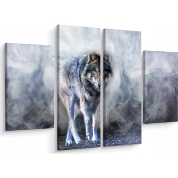 Obraz Čtyřdílný obraz VLK v mlze, zvíře 3D, 80x60 cm