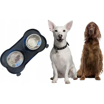 Miska pro psa Dvojitá miska pro psa kočku, kovová, s podložkou pod misky