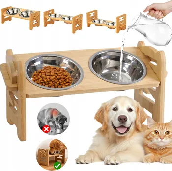 Miska pro psa DVOJITÁ MISKA SADA PRO PSA KOČKU NA KRMIVO, NASTAVITELNÁ VÝŠKA, ODOLNÁ