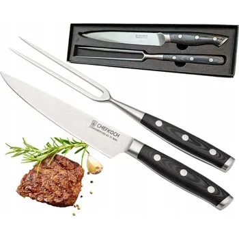 Kuchyňský nůž NŮŽ A VIDLIČKA NA MASO ŠÉFKUCHAŘE JAPONSKÁ OCEL VG-10 CHEFKOCH