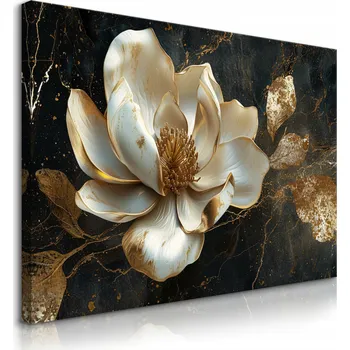 Obraz OBRAZ CANVAS DO OBÝVÁKU LOŽNICE BÍLÁ KVĚTINA MRAMOR ABSTRAKCE 100x70