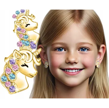 Náušnice ZLATÉ NÁUŠNICE S JEDNOROŽCEM PRO DÍVKU 925