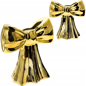 Váza Keramická váza zlatá s mašlí 18,4x10x18,8 cm dekorativní