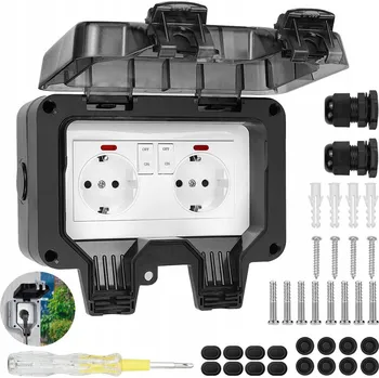 Elektrická zásuvka DVOJITÁ VENKOVNÍ ZÁSUVKA ELEKTRICKÁ ZAHRADNÍ VODOTĚSNÁ 250V IP66