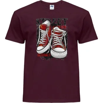 Pánské tričko panske-levne-bavlnene-tricko-potisk-originalni-tenisky Barva: Burgundy - vínová, velikost: L