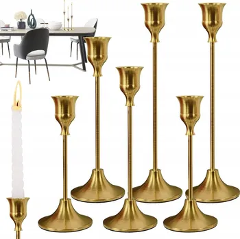 Obraz ZLATÉ KOVOVÉ SVÍCNY GLAMOUR NA STŮL DEKORAČNÍ SADA 6 KS VÁNOČNÍ