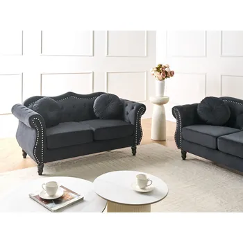 Pohovka Pohovka dvoumístná velurová černá sametová retro styl obývací pokoj Beliani