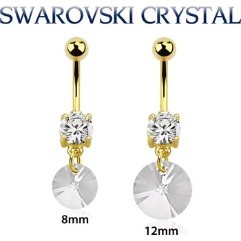 Piercing Zlatý piercing s visacím Swarovski krystalem | Chirurgická ocel 316L (Piercing Swarovski – zlatý, visací)