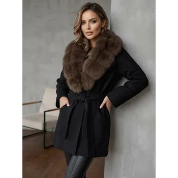 Dámský kabát na zavazování s pravou liščí kožešinou, VELIKOST S