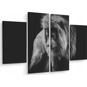 Obraz Čtyřdílný obraz LEV na černém pozadí 3D 200x150 cm