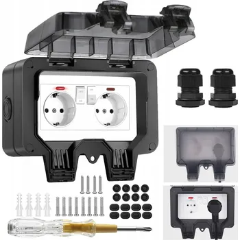 Elektrická zásuvka DVOJITÁ ZAHRADNÍ ZÁSUVKA VENKOVNÍ VODOTĚSNÁ ZÁSUVKA S VYPÍNAČEM