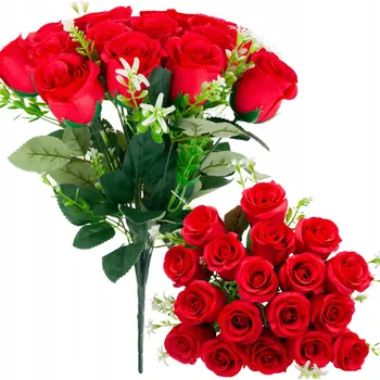 umělá květina KYTICE 18 RŮŽÍ JAKO ŽIVÉ, KRÁSNÉ RŮŽE V KYTICI, DEKORATIVNÍ, HUSTÁ, ČERVENÁ