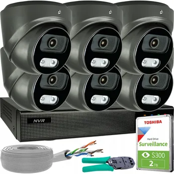 Bezpečnostní kamera Sada 6 Grafitových IP Kamer 8MP 4K POE Detekce Osob a Vozidel HDD 2TB