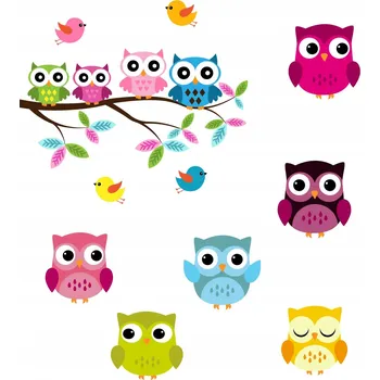 Samolepící dekorace Nálepky na zeď Barevné Sůvky Ptáčci 75x150
