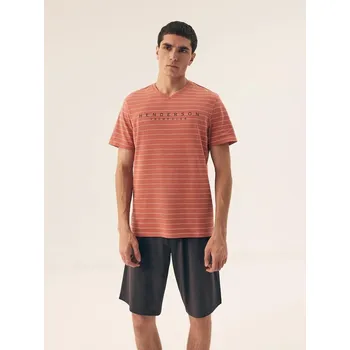 Henderson Pruhované Pánské Pyžamo s Krátkým Rukávem, světle zelená XXL i384_16984120