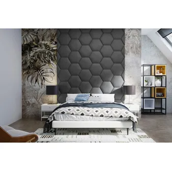 Čalouněný nástěnný panel Hexagon 30 x 26 x 5 cm grafitová