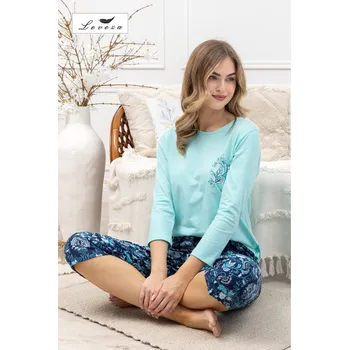 Dámské pyžamo Pyžamo pro ženy Asteria – zelené bavlněné s 3/4 kalhotami, zelená L i170_5906884465476