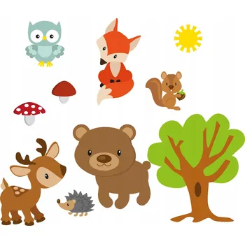 Samolepící dekorace Nálepky na zeď Lesní zvířátka Strom 75x150