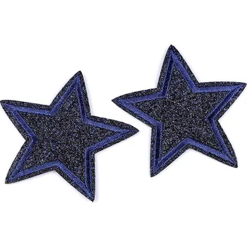 Nažehlovačka hvězda s glitry, střední, 5 modrá tmavá