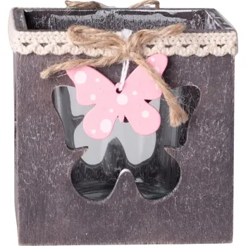 Svícen Svícen dřevo Motýl na čajovou svíčku přírodní růžová 85 mm