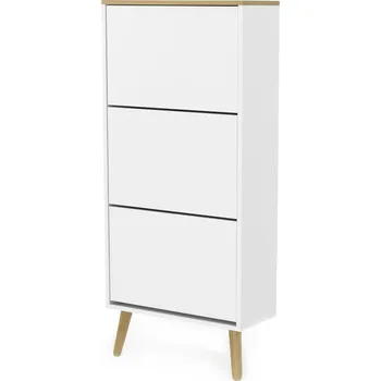 Botník Bílý botník s nohami z dubového dřeva se 3 výkopy Tenzo Dot ID_1351093