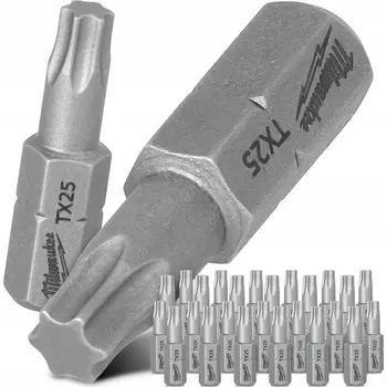 Bit 25x BIT do šroubováku TORX TX20 25mm Bity MILWAUKEE Magnetický hrot KRÁTKÝ