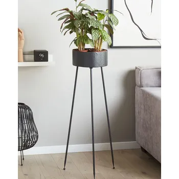 Stojan na květiny Stojan na květiny černý kovový 33 x 31 x 88 cm venkovní a vnitřní dlouhé nohy moderní a průmyslový styl Beliani