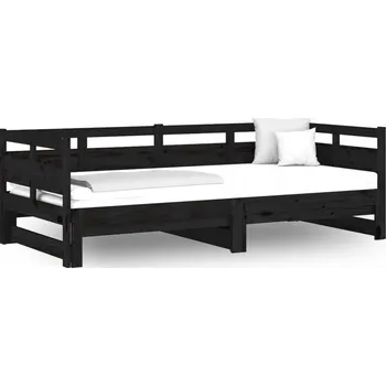 Pohovka Černá rozkládací lenoška z masivního borovicového dřeva 203,5 x 160 x 66 cm