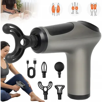 Masážní přístroj PISTOLET DO MASAŻU NA ZÁDA TĚLA MASÁŽNÍ PŘÍSTROJ MASSAGE GUN 6 RYCHLOST 4 NÁSTAVCŮ