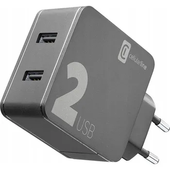 Síťová nabíječka 2x USB-A 12W + 12W (černá) Cellularline Multipower 2