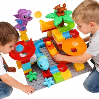 ostatní stavebnice VELKÉ STAVEBNÍ STAVEBNICE S KULIČKOVOU DRÁHOU A SKLUZAVKOU, TÉMA Dinosaurus, 55 dílů