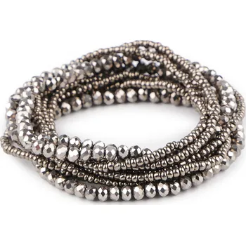 Náramek Pružné náramky z rokajlu a broušených korálků sada 10 ks, malé, 3 šedá ocelová