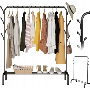 Věšák STABILNÍ KOVOVÝ VĚŠÁK NA OBLEČENÍ S 8 BOČNÍMI HÁČKY DO LOŽNICE