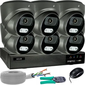 Bezpečnostní kamera Sada 6 Grafitových IP Kamer 8MP 4K POE s Detekcí Osob a Vozidel, bez HDD