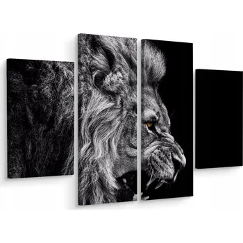 Obraz ČERNOBÍLÝ OBRAZ Portrét Lva 3D, 4 díly, 80x60 cm
